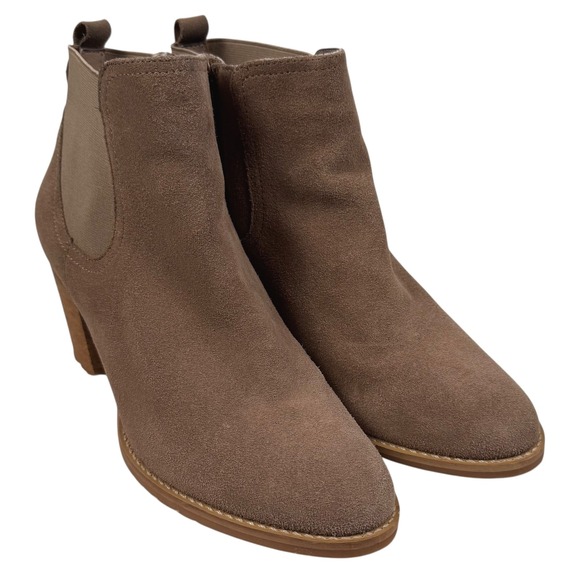 Steve Madden Ankle Boots Booties Womens 8.5 Taupe Suede Leather Block Heel Star - Picture 1 of 16